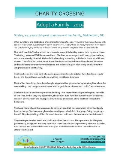 Adopt A Family 2019 - Shirley Story Page 1