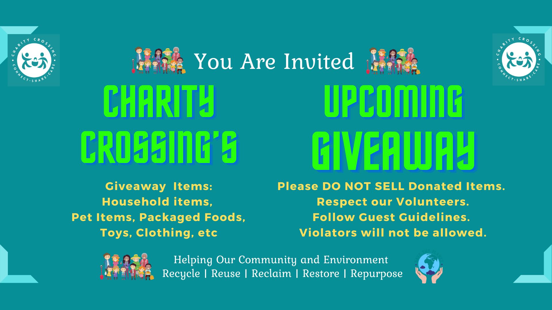 Charity Crossing's upcoming Giveaways